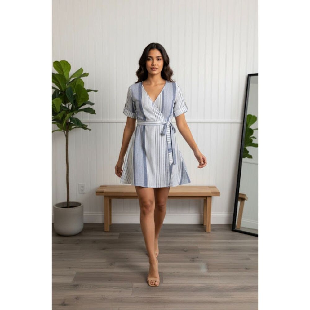 Sienna Sky Blue Striped Wrap Dress